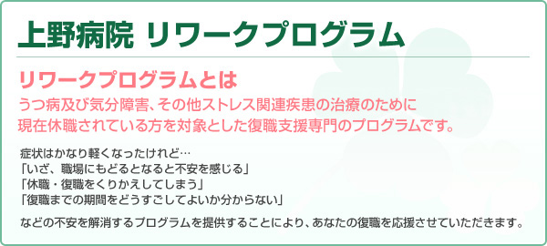 上野病院 リワークプログラム　復職支援